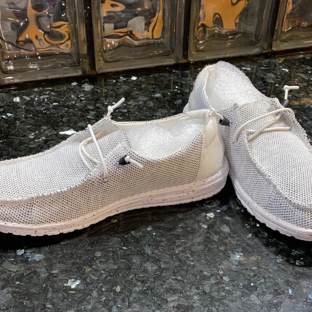 Hey Dude Wendy Women's White Knit Moccasins Stone White Size 9 - Picture 6 of 10